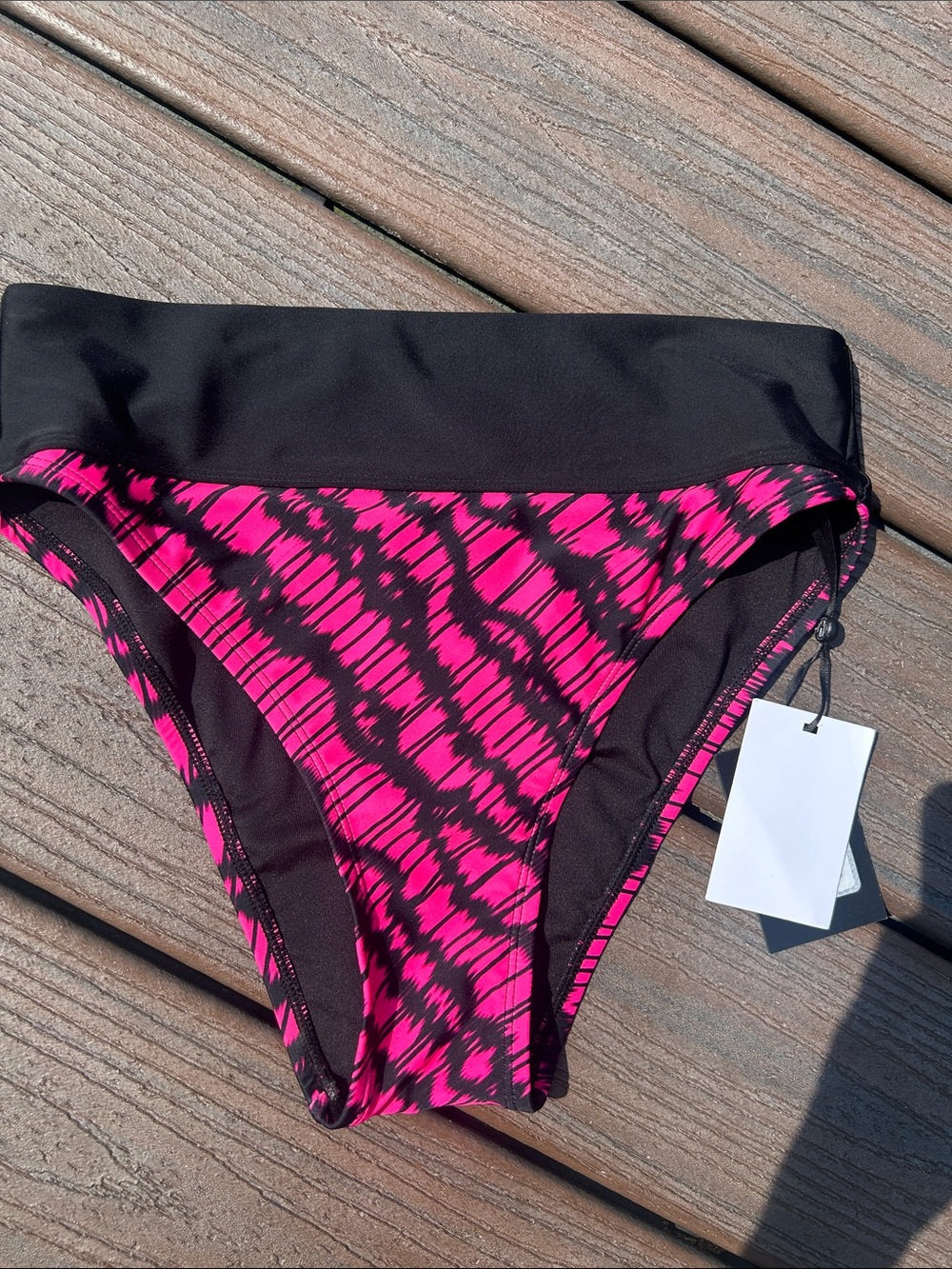 DKNY Pink and Black High-Waist Swim Bottom